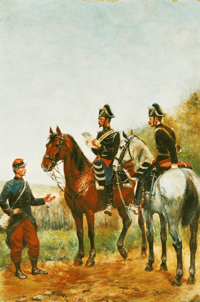 Police Officers on an Inspection Tour Checking a Serviceman by Paul Emile Leon Perboyre